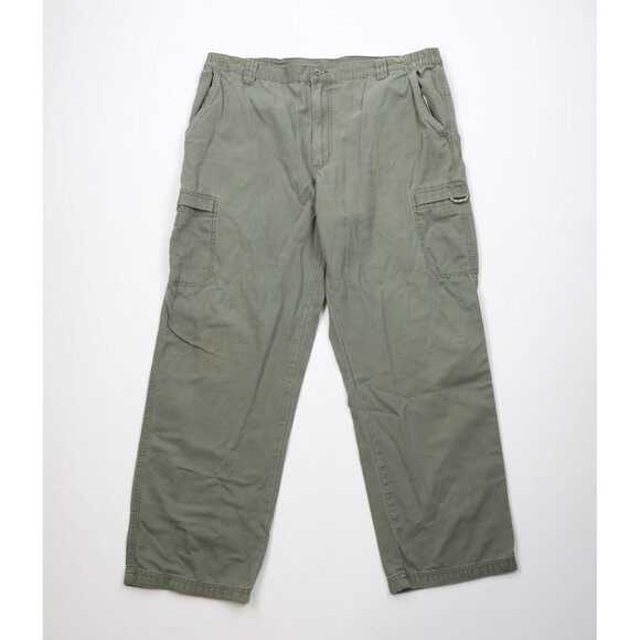 Vtg LL Bean Mens 40x30 Faded Trekking Canvas Wide Leg Cargo Pants Green Cotton - Picture 1 of 12